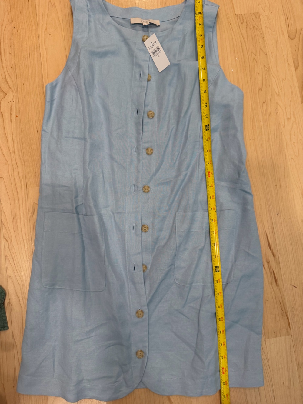 LOFT Light Blue Sleeveless Button-Front Linen Dress